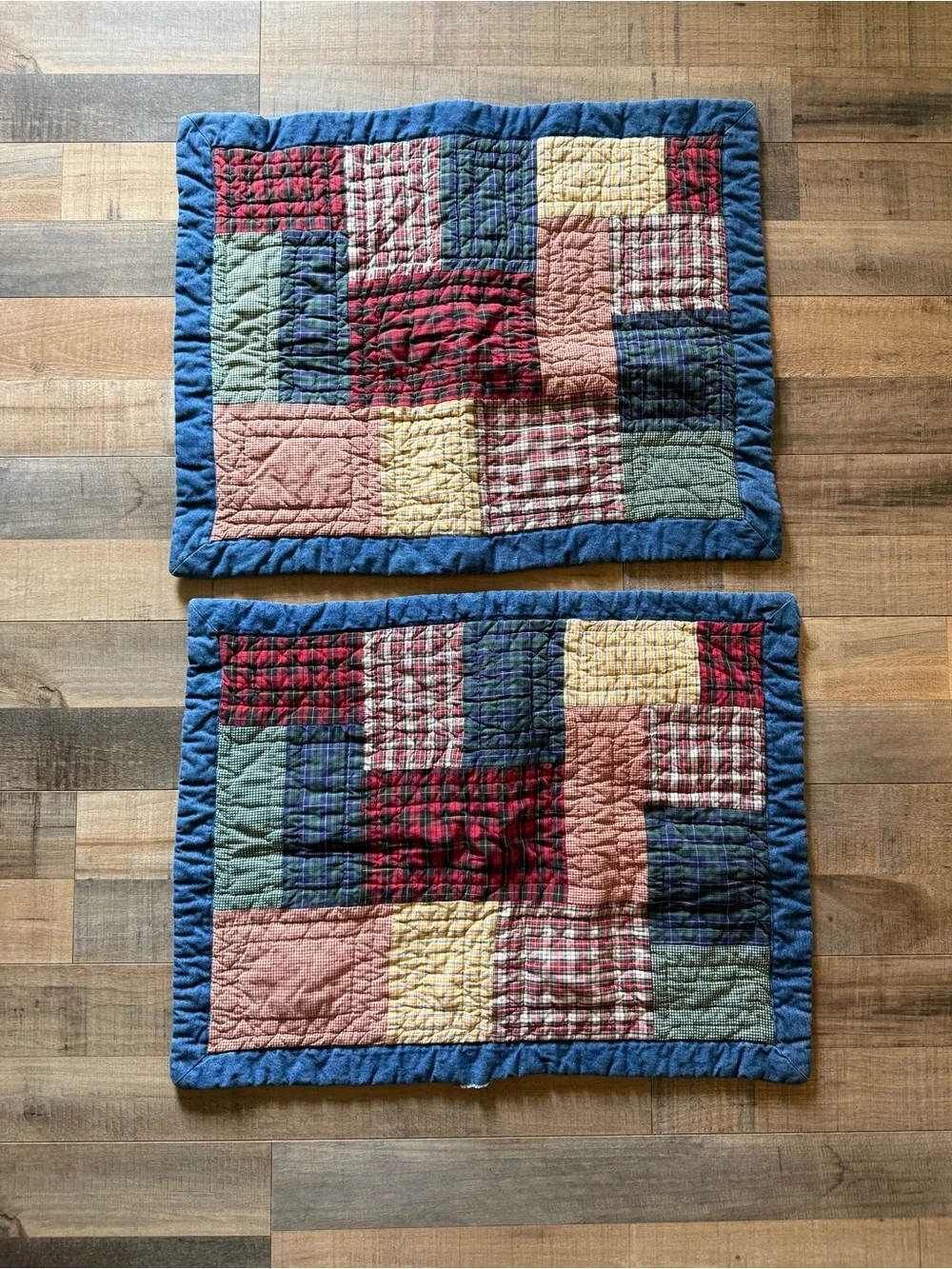 Nobility Dillards quilted look denim colorful pillow cases. Flaw